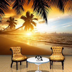 3D Wallpaper Sunset Glow Coconut Sea SKU# WAL0276