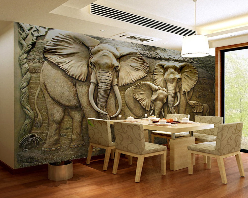 3D Wallpaper Stereo Embossed Elephant SKU# WAL0066