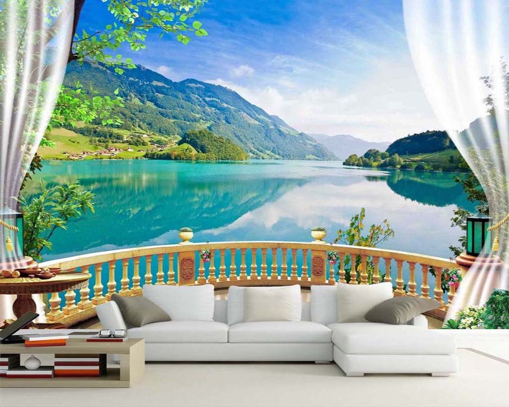 3D Wallpaper Balcony Ocean View SKU# WAL0326