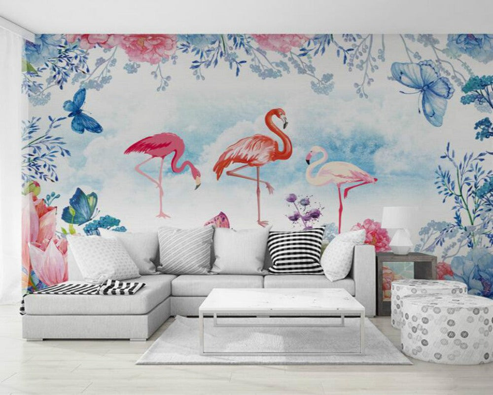 3D Wallpaper Painted Flamingo