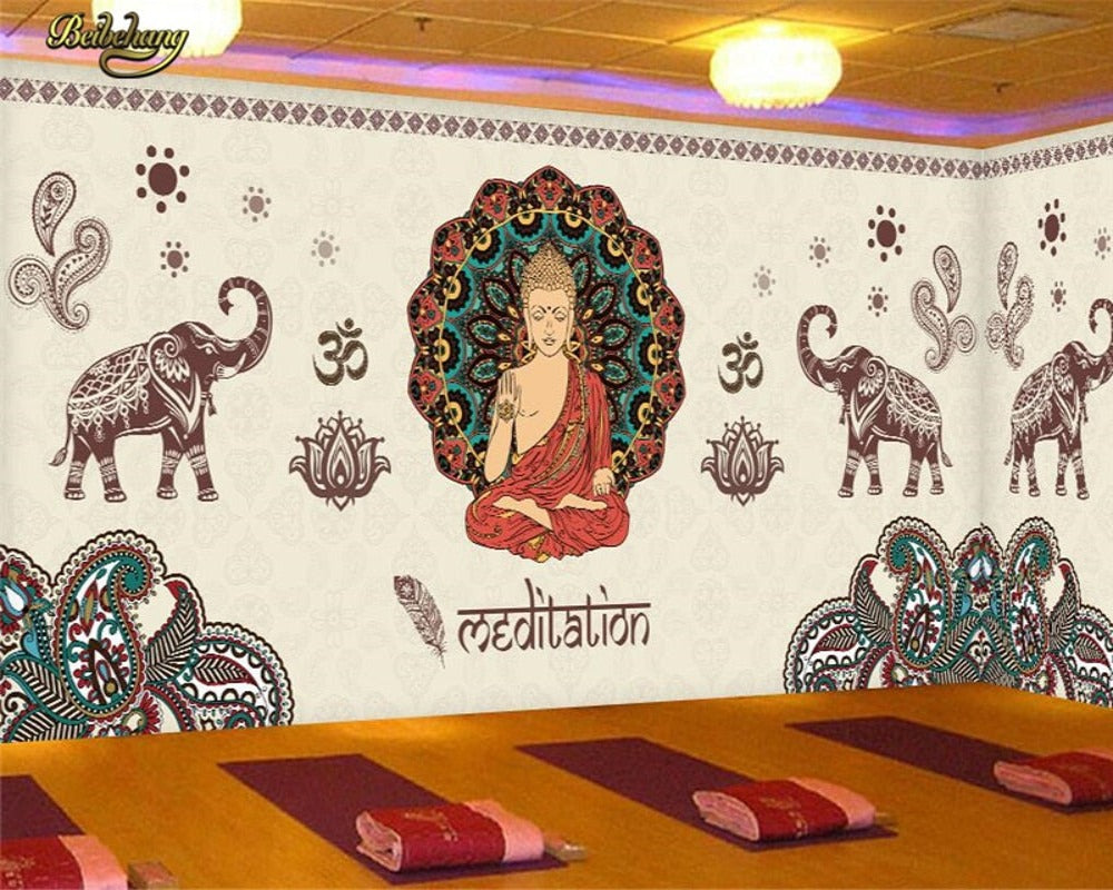 3D Wallpaper Indian Buddha Mural 