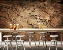 3D Wallpaper Wood World Map SKU# WAL0061