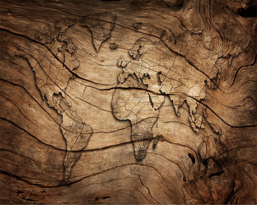 3D Wallpaper Wood World Map SKU# WAL0061