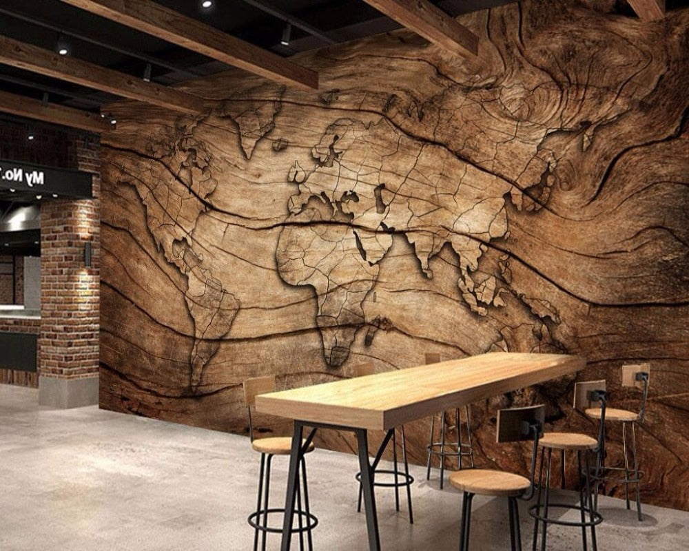 3D Wallpaper Wood World Map SKU# WAL0061