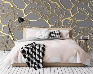 Trendy 3D Wallpaper Golden Tree Leaves for Bedroom