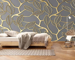 Modern 3D Wallpaper Golden Tree Leaves