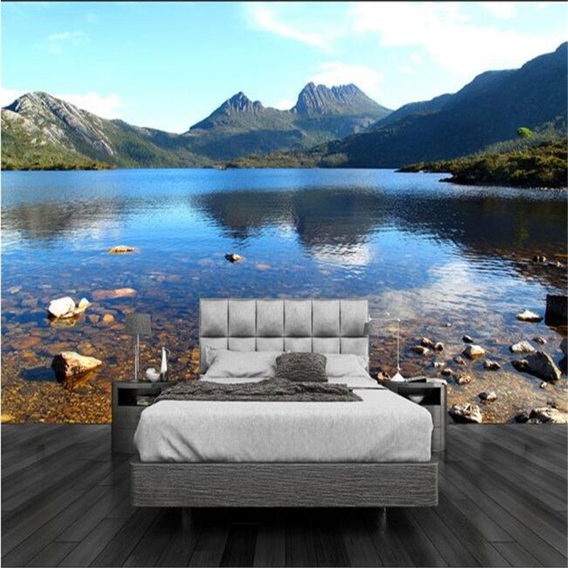 3D Wallpaper Mountain Lake View for Wall Covering