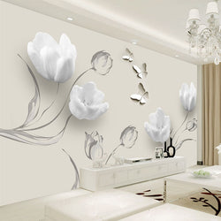 Floral Inspired 3D Wallpaper Tulip Butterfly