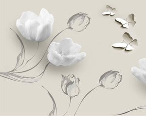Floral Inspired 3D Wallpaper Tulip Butterfly