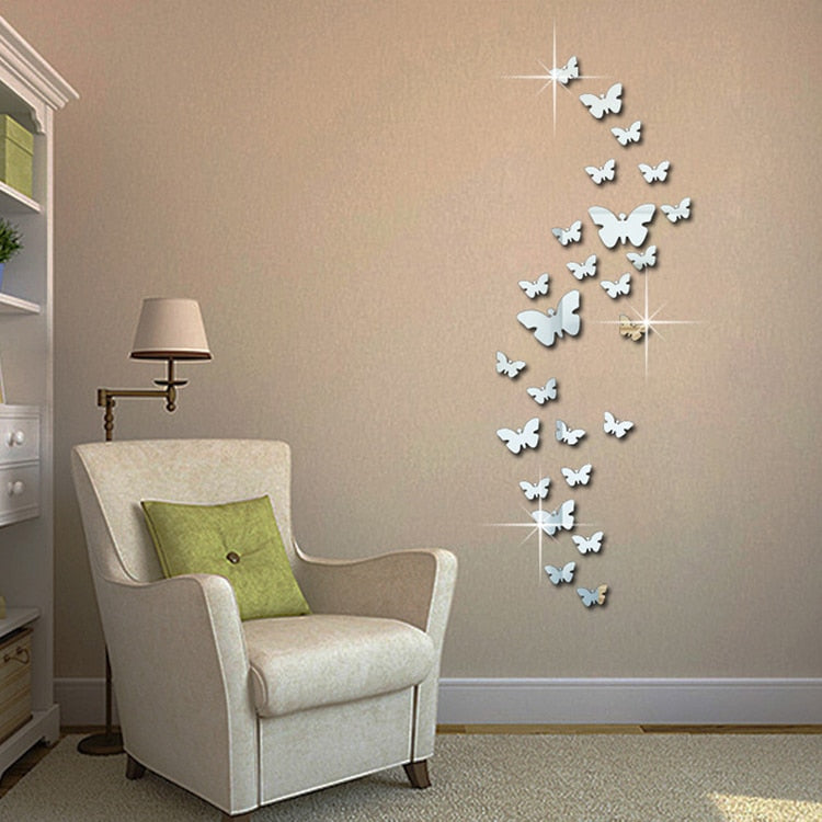 12 Pcs 3D Mirrors Butterfly Wall Stickers Decal SKU# MOS0045