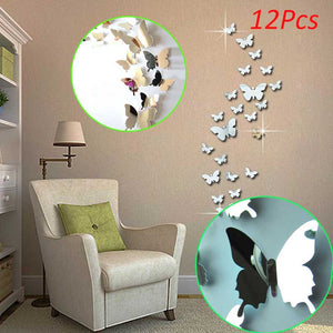 12 Pcs 3D Mirrors Butterfly Wall Stickers Decal SKU# MOS0045