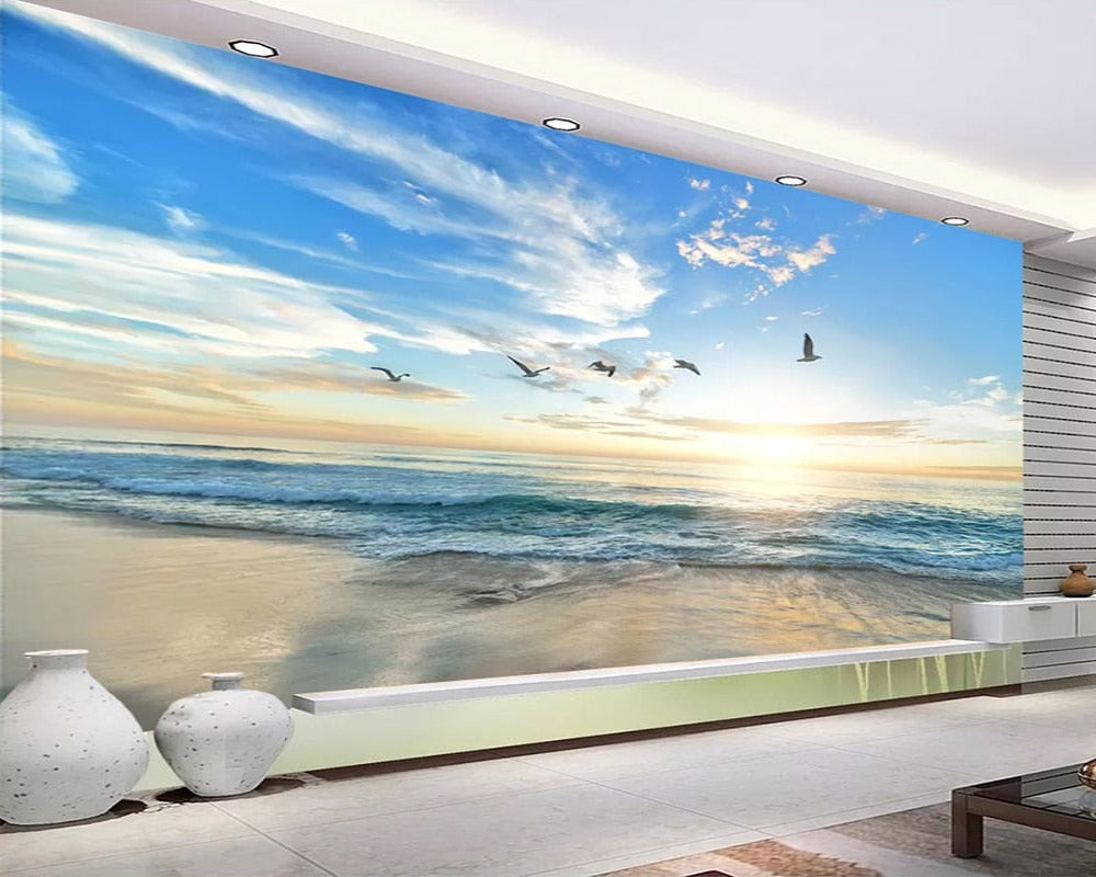 3D Wallpaper Seagull Blue Sky White Clouds SKU# WAL0214