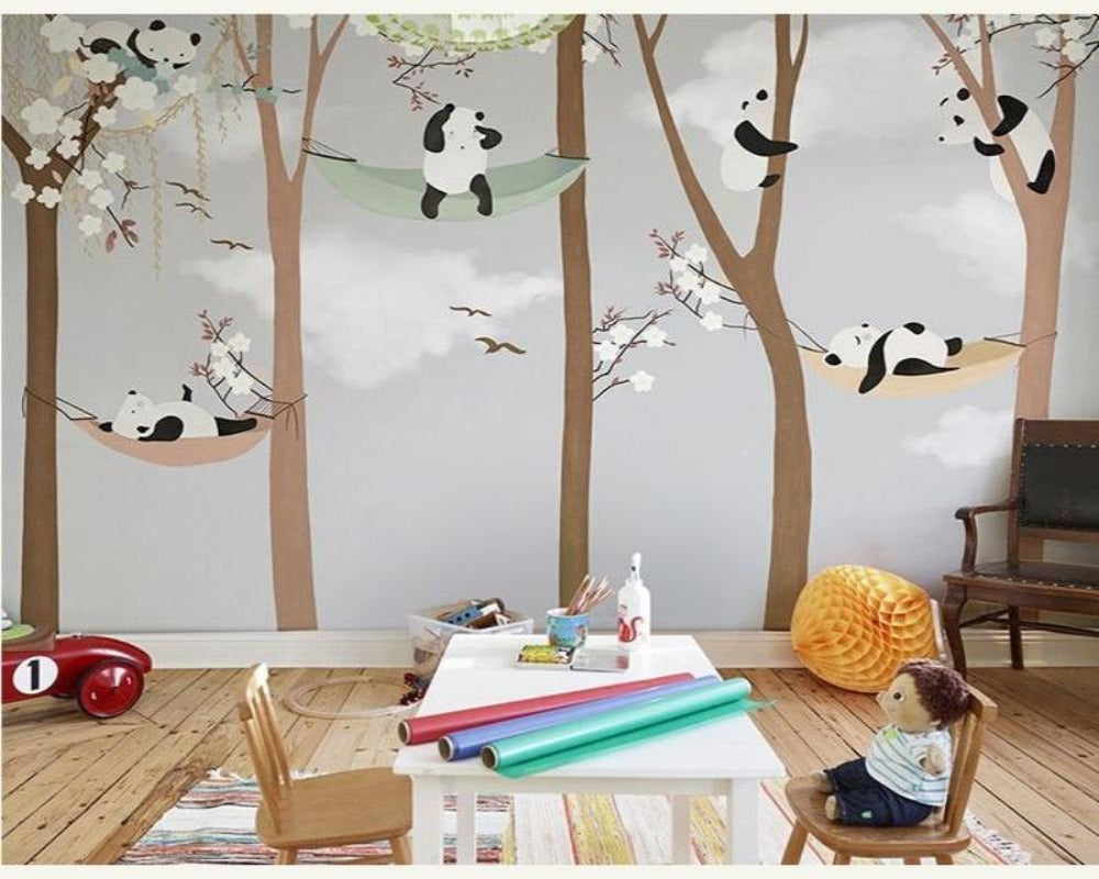 3D Wallpaper Cartoon Panda Trees SKU# WAL0085