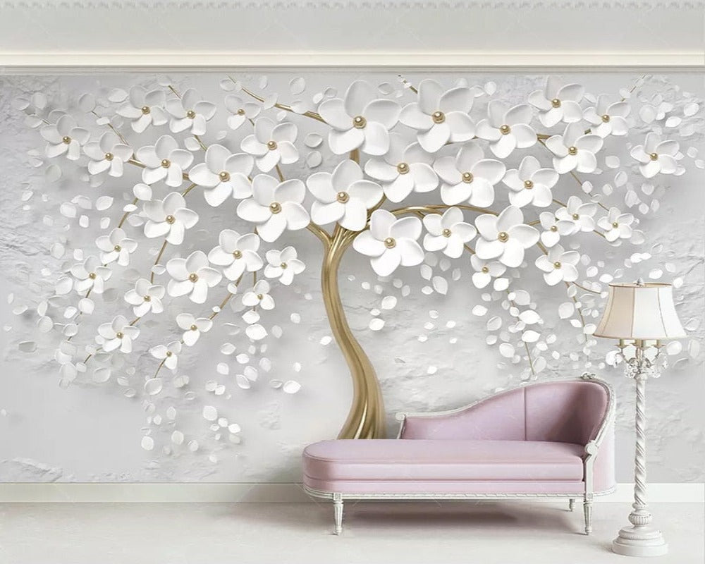 3D Wallpaper Golden White Tree