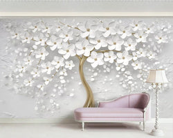 3D Wallpaper Golden White Tree