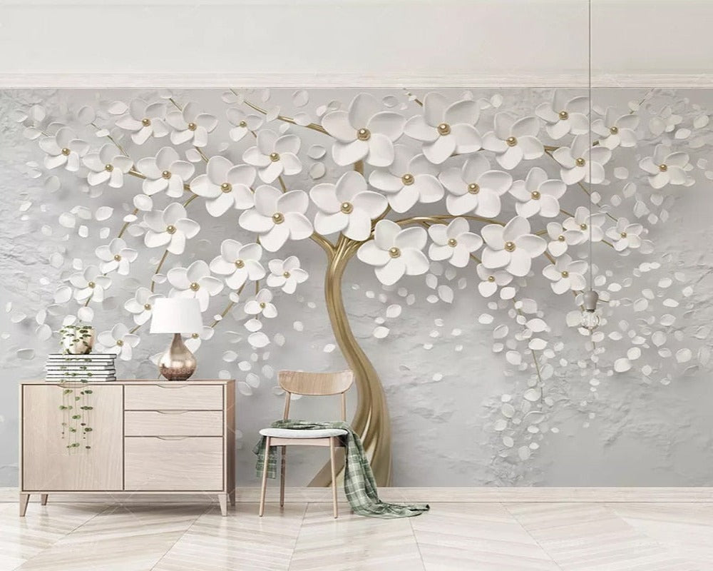 3D Wallpaper Golden White Tree