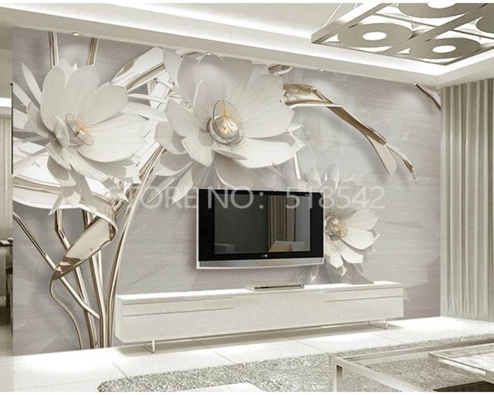 3D Wallpaper Embossed Flowers for TV Wall Unit Wallpaper